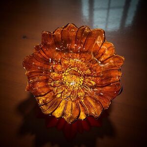 Vintage Marigold Carnival Glass Lily Pons Sunflower Bowl